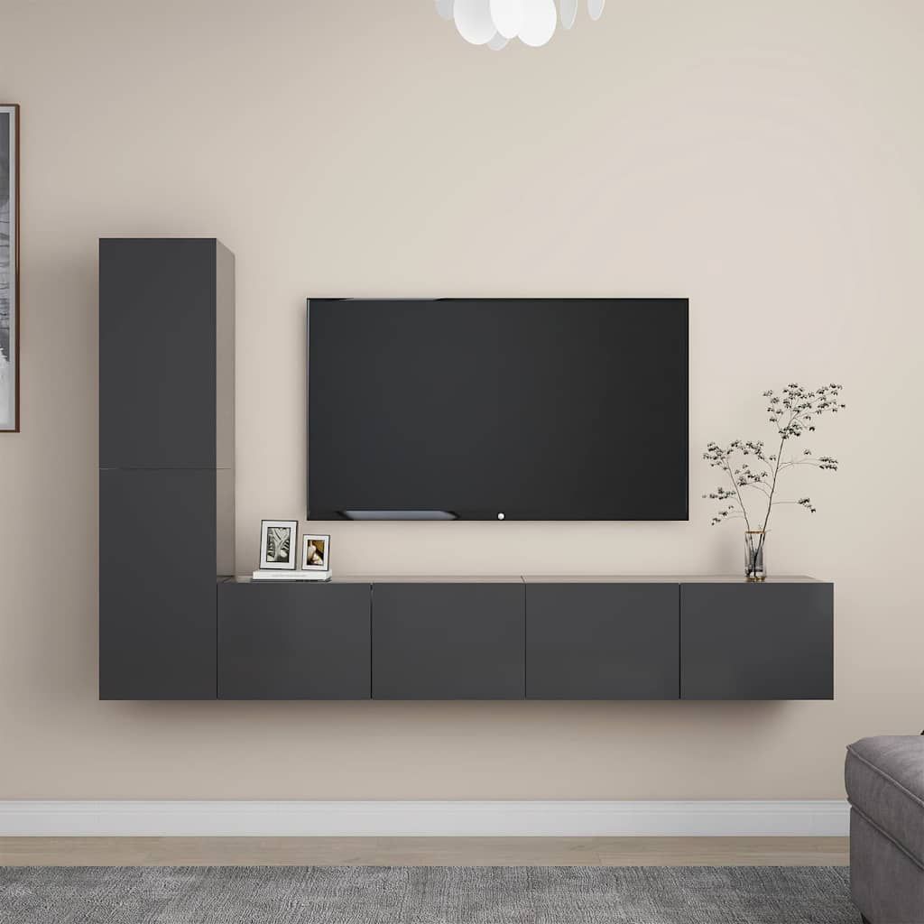 Set Mobili Porta TV 4 pz Grigio in Legno Multistrato vidaXL