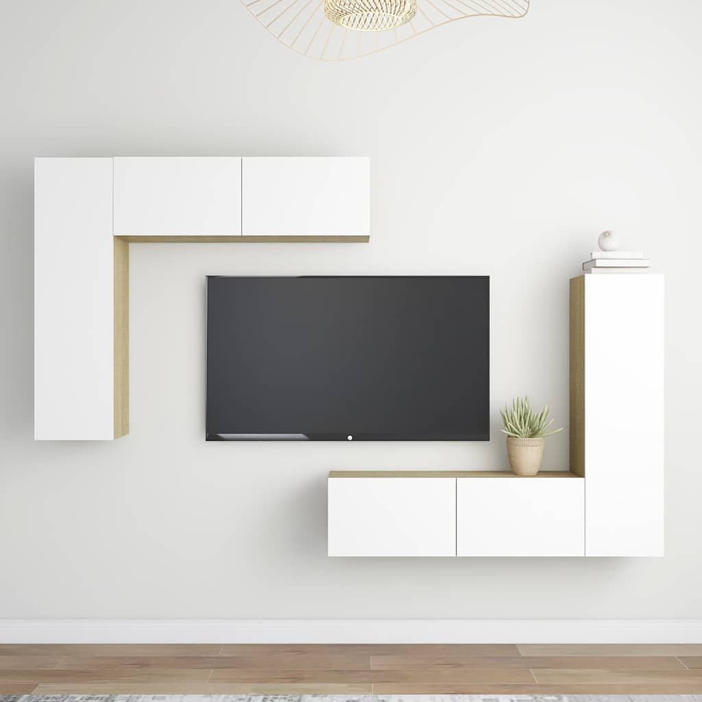 Set Mobili TV 4 pz Bianco e Rovere Sonoma in Legno Multistrato vidaXL