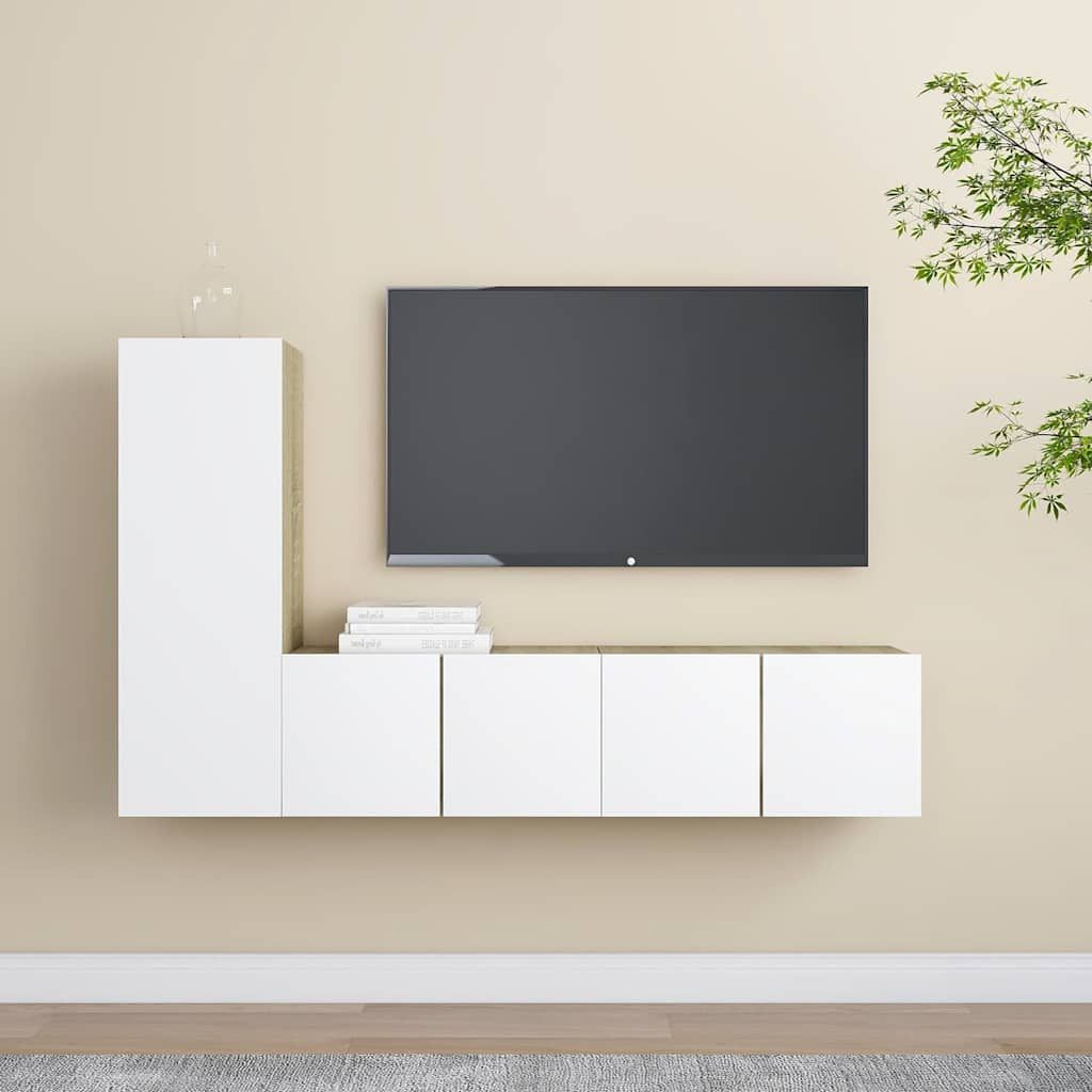 Set Mobili TV 3 pz Bianco e Rovere Sonoma in Legno Multistrato vidaXL