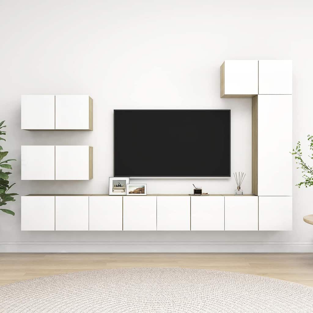 Set Mobili TV 8 pz Bianco e Rovere Sonoma in Legno Multistrato vidaXL