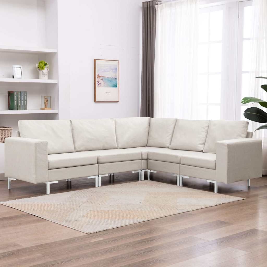 Set Divani 5 pz in Tessuto Crema vidaXL