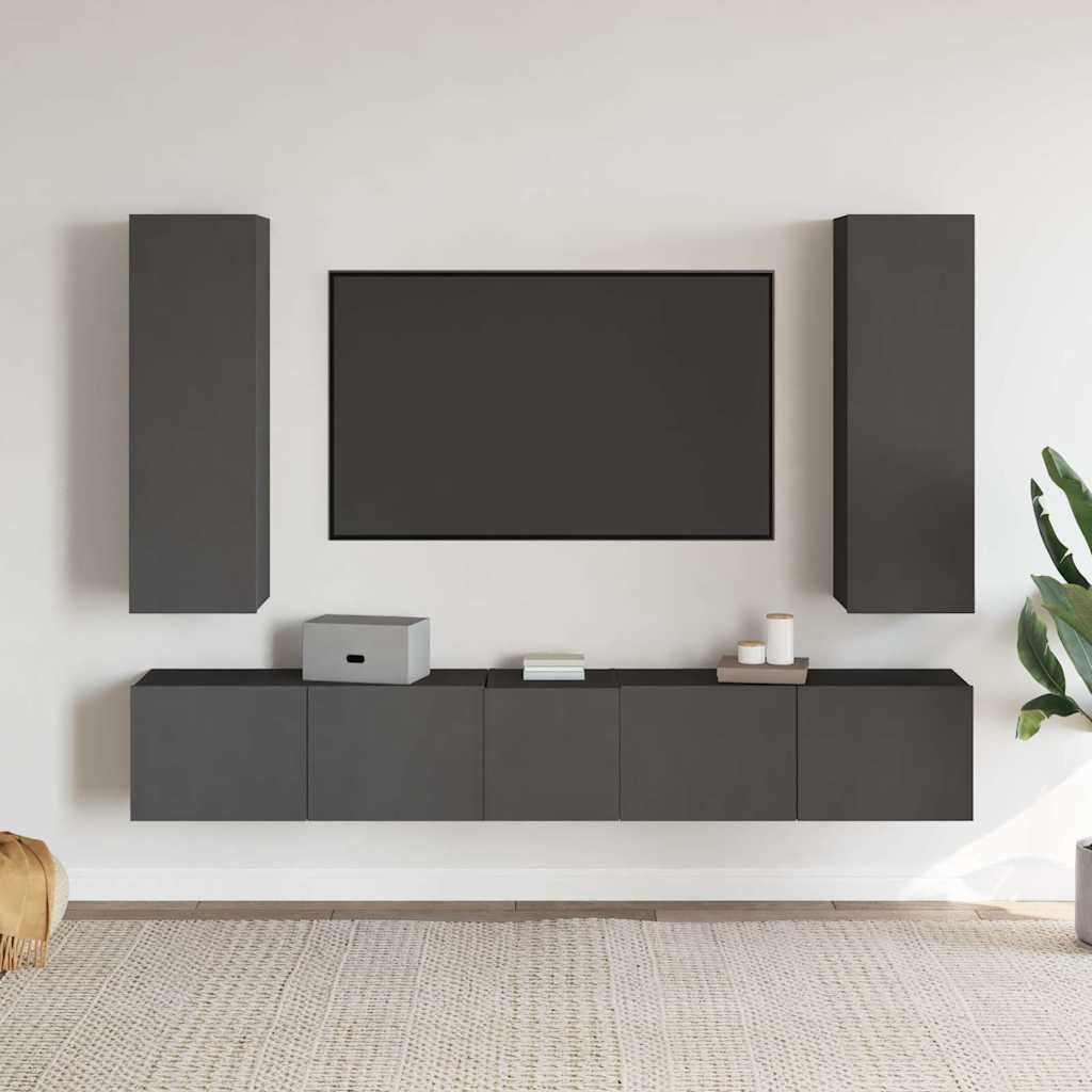 Set Mobili Porta TV 5 pz Grigio in Legno Multistrato vidaXL