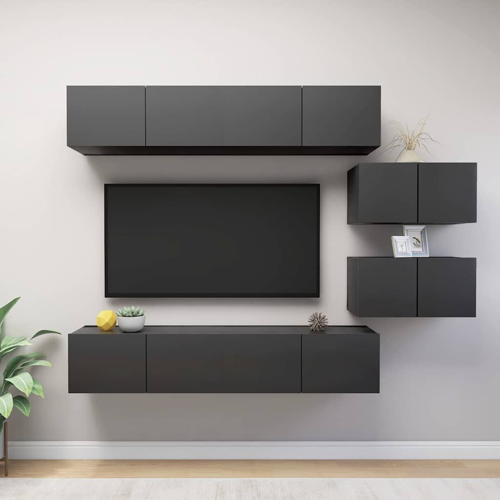 Set Mobili Porta TV 6 pz Grigio in Legno Multistrato vidaXL