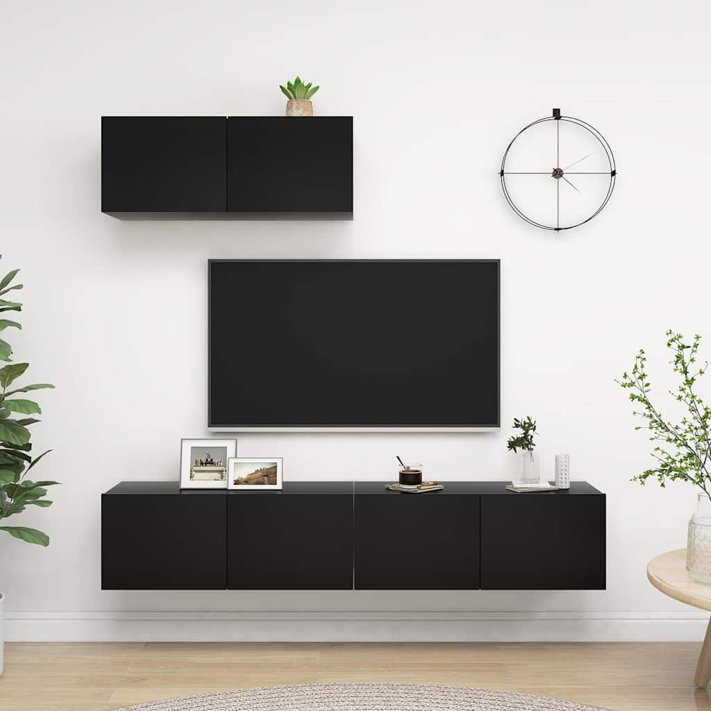 Mobili Porta TV 3 pz Neri in Legno Multistrato vidaXL