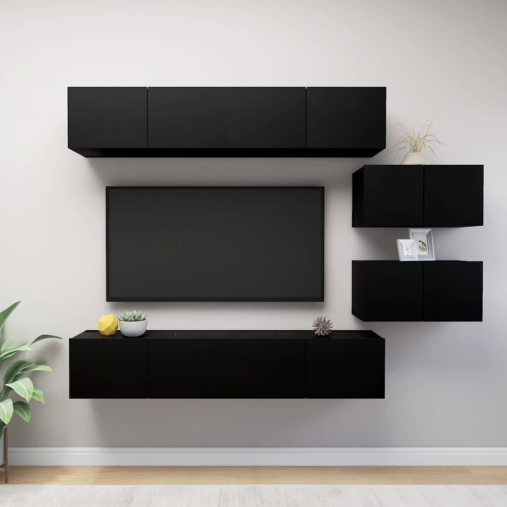 Set di Mobili Porta TV 6 pz Nero in Legno Multistrato vidaXL