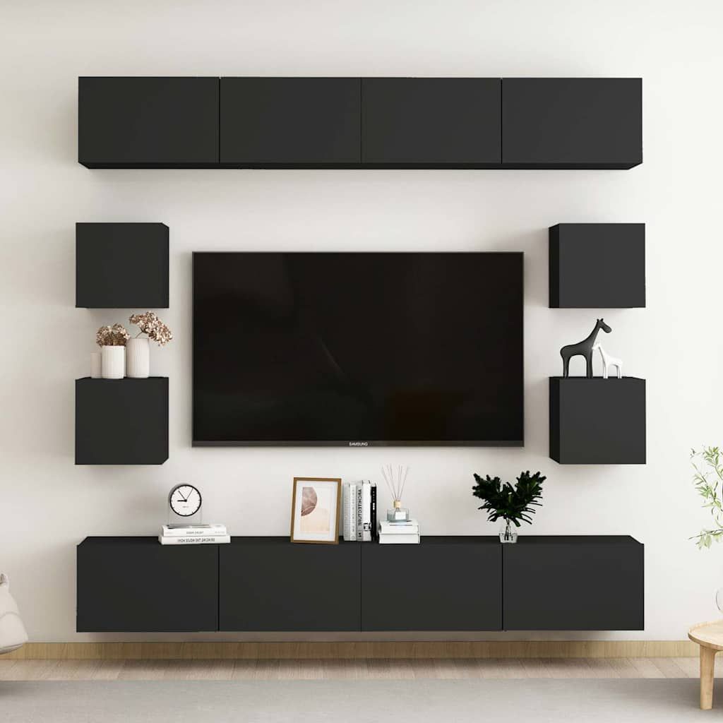 Set di Mobili Porta TV 8 pz Nero in Legno Multistrato vidaXL