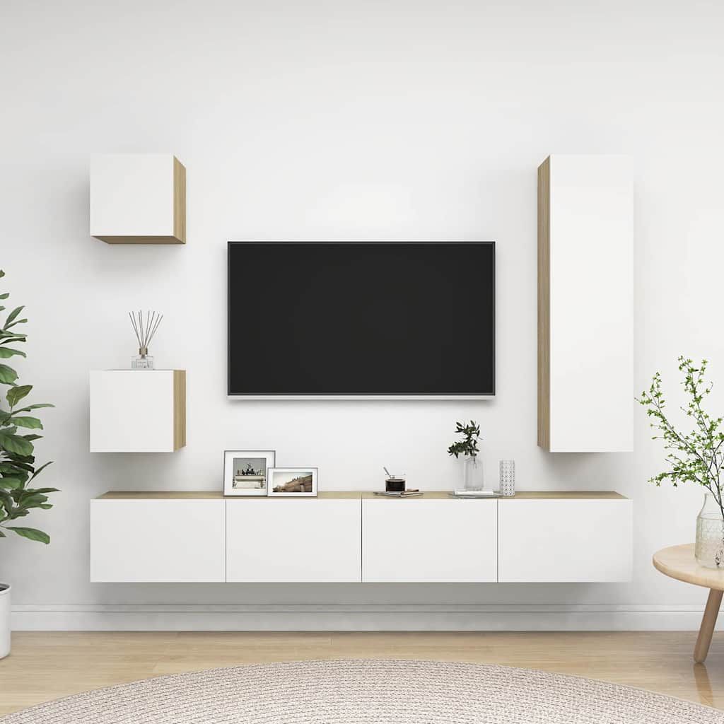 Set Mobili TV 5 pz Bianco e Rovere Sonoma in Legno Multistrato vidaXL