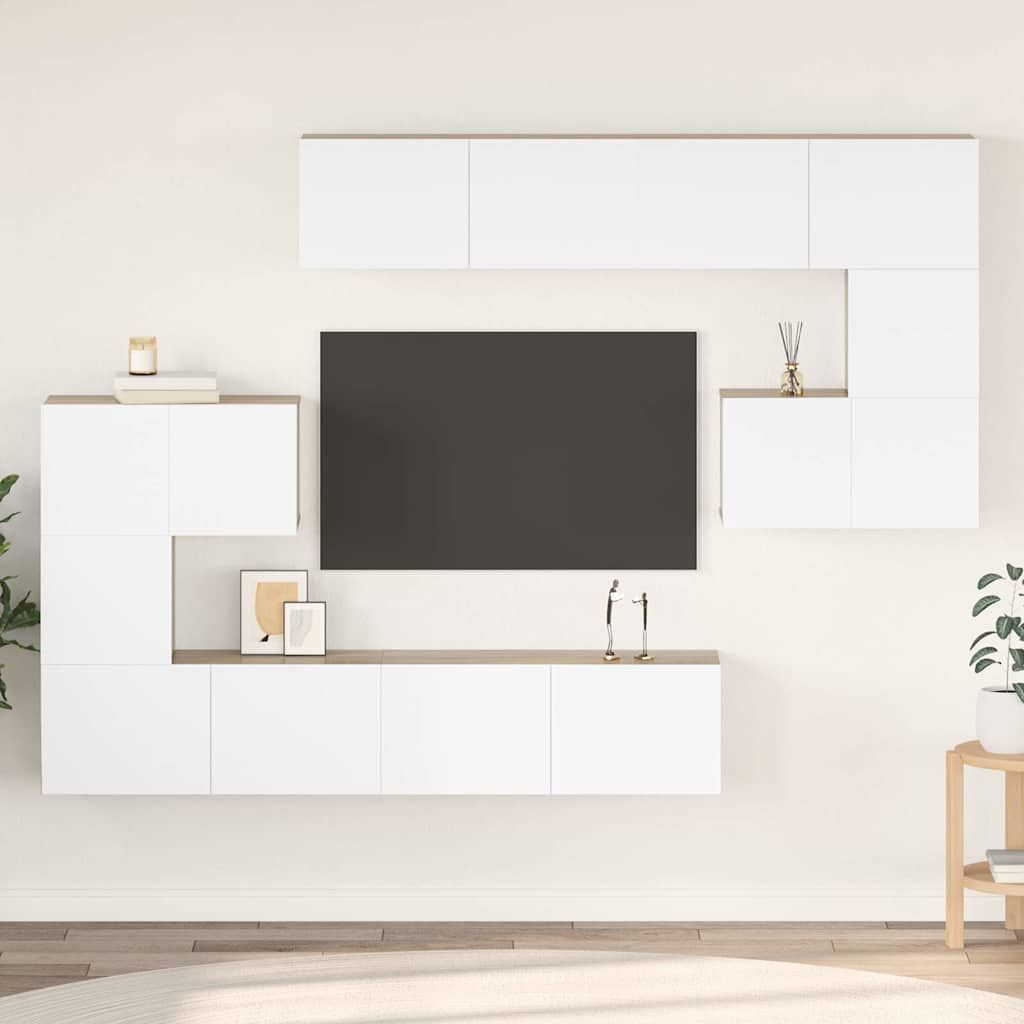 Set Mobili TV 8 pz Bianco e Rovere Sonoma in Legno Multistrato vidaXL