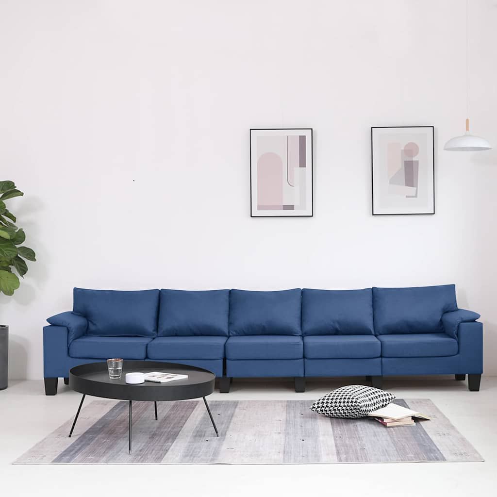 Divano a 5 Posti Blu in Tessuto vidaXL