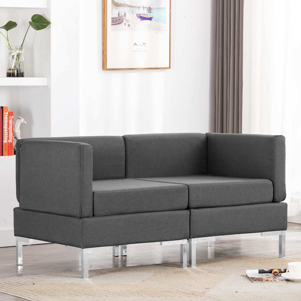Divani Centrali Modulari 2 pz Cuscini in Tessuto Grigio Scuro vidaXL