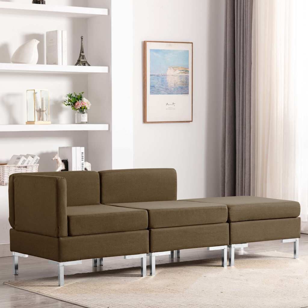 Set Divano 3 pz in Tessuto Marrone vidaXL