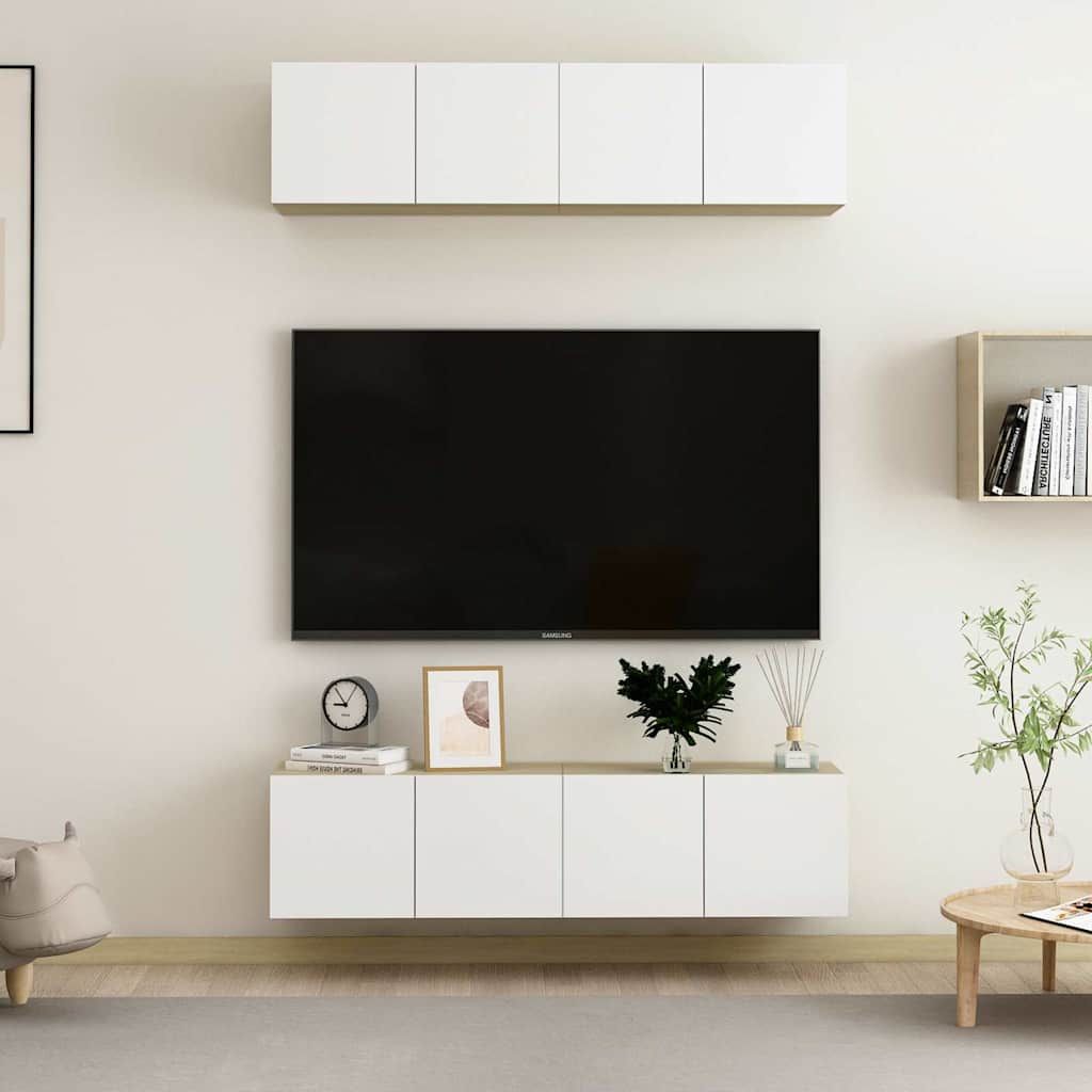 Mobili TV 4pz Bianco Rovere Sonoma 60x30x30cm Legno Multistrato vidaXL