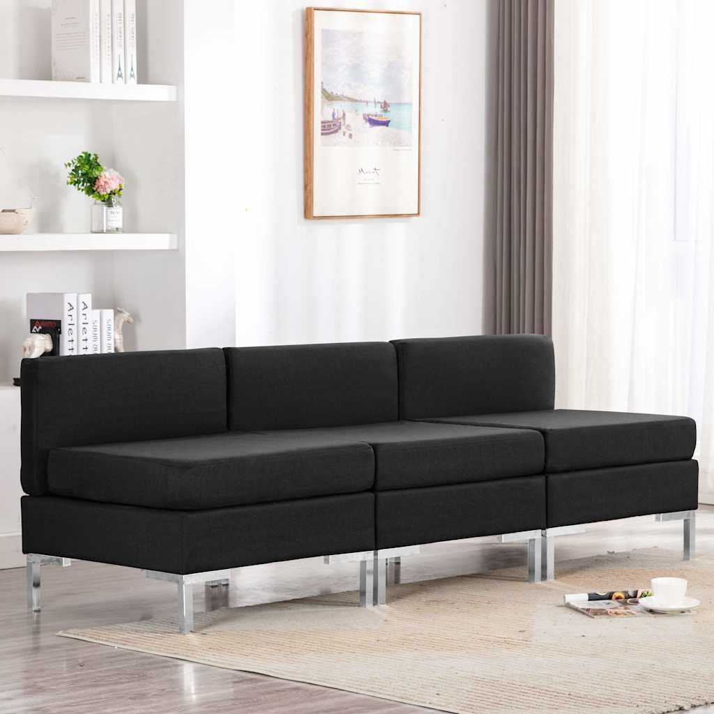 Divani Centrali Modulari 3 pz con Cuscini in Tessuto Nero vidaXL