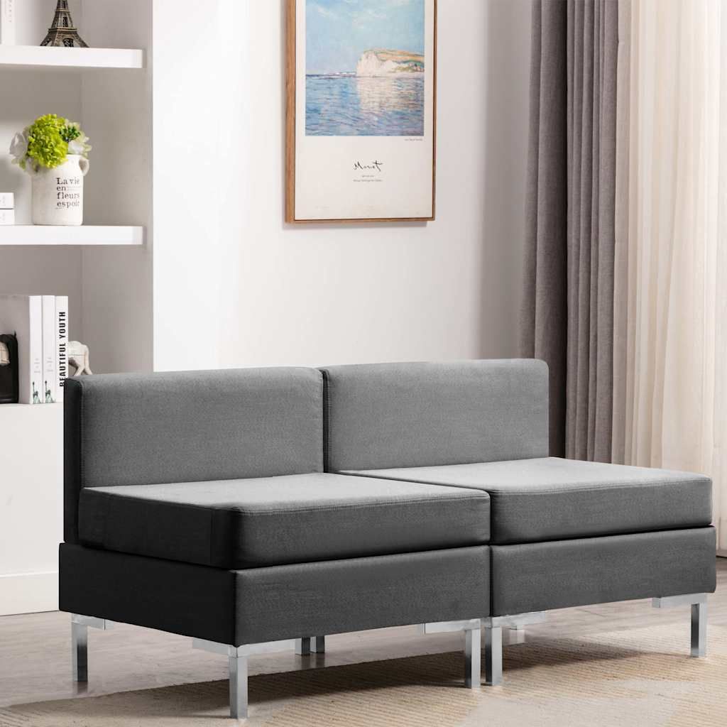 Divani Centrali Modulari 2 pz Cuscini in Tessuto Grigio Scuro vidaXL