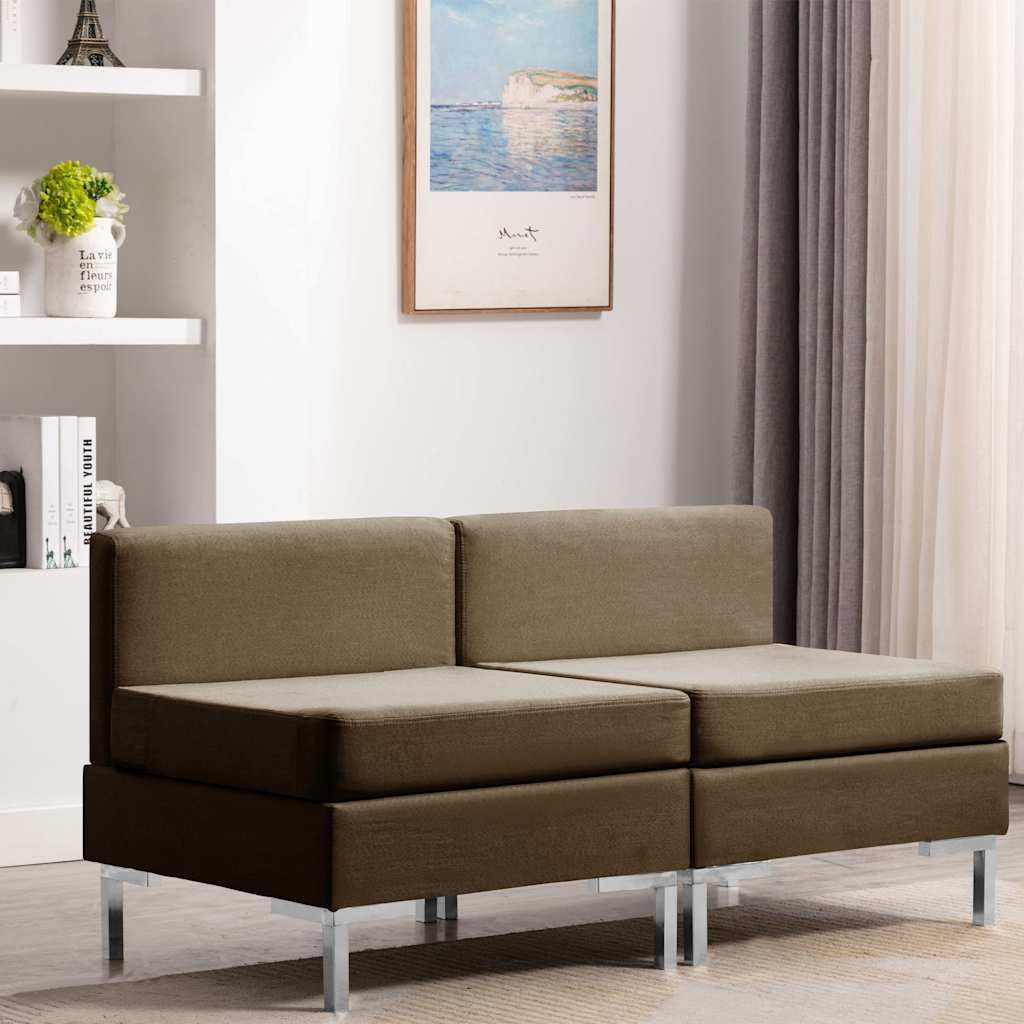 Divani Centrali Modulari 2 pz con Cuscini in Tessuto Marrone vidaXL