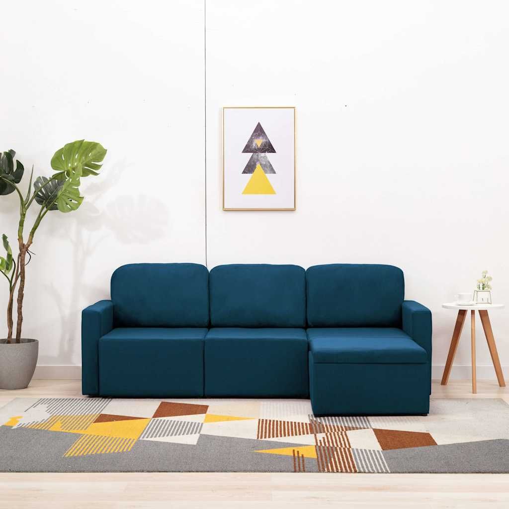 Divano Letto Modulare a 3 Posti Blu in Tessuto vidaXL