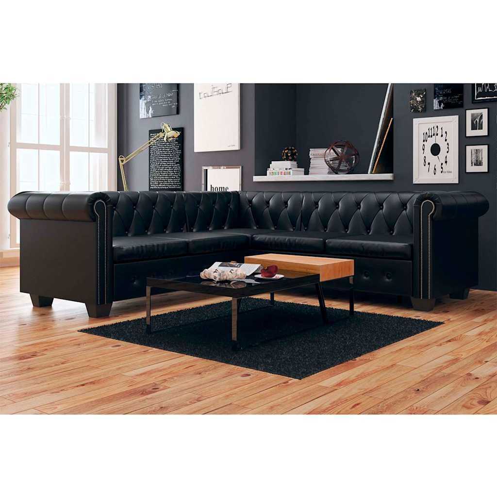 Divano angolare Chesterfield 5 posti nero in similpelle vidaXL