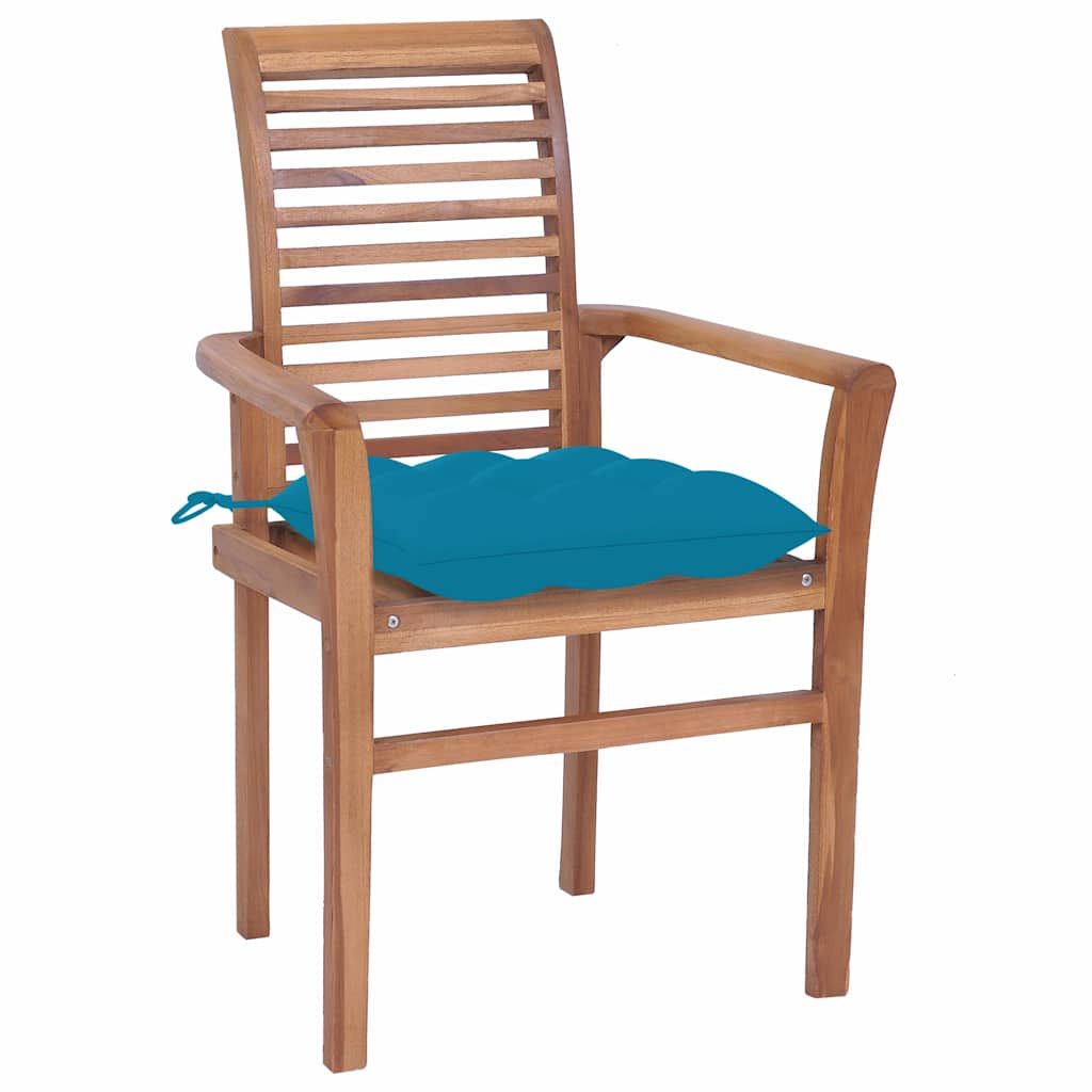 Sedie da Pranzo 4 pz con Cuscini Azzurro in Massello di Teak vidaXL
