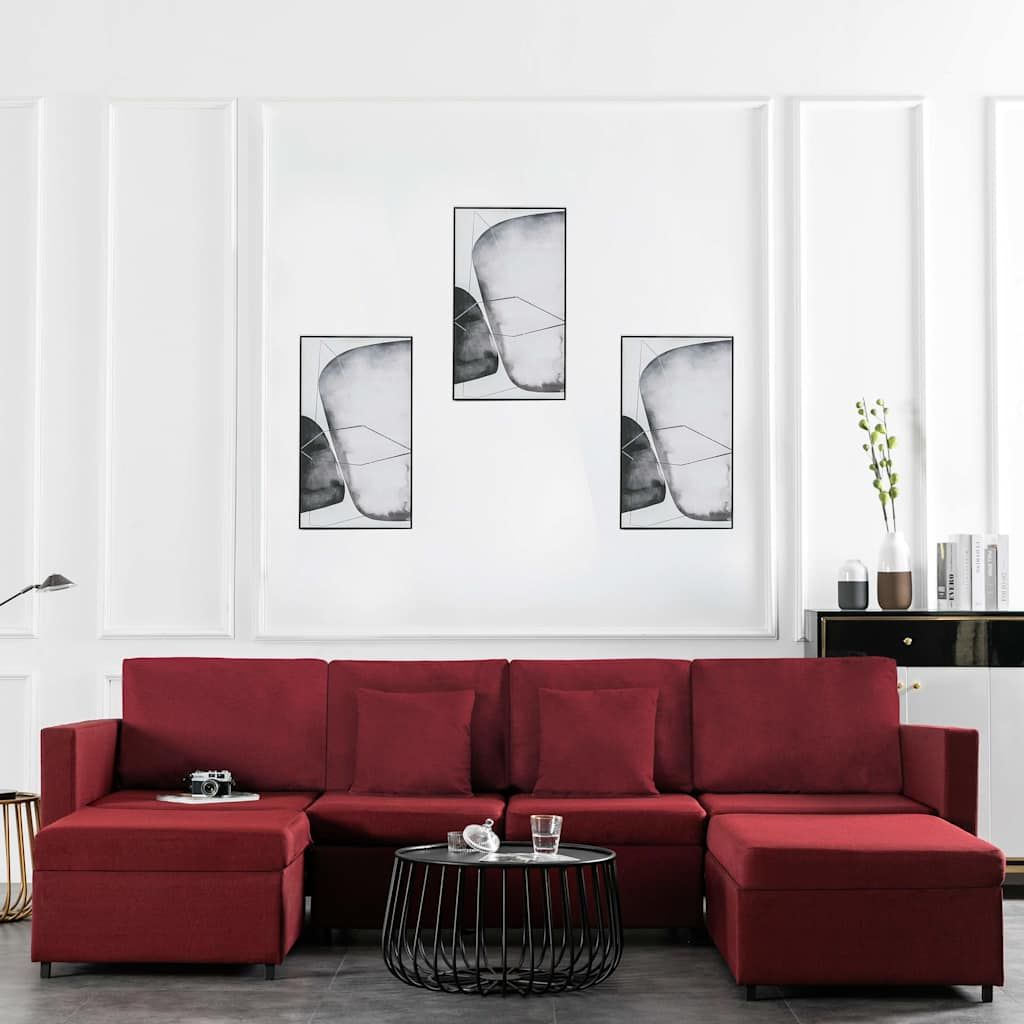 Divano Letto a 4 Posti in Tessuto Rosso Vino vidaXL