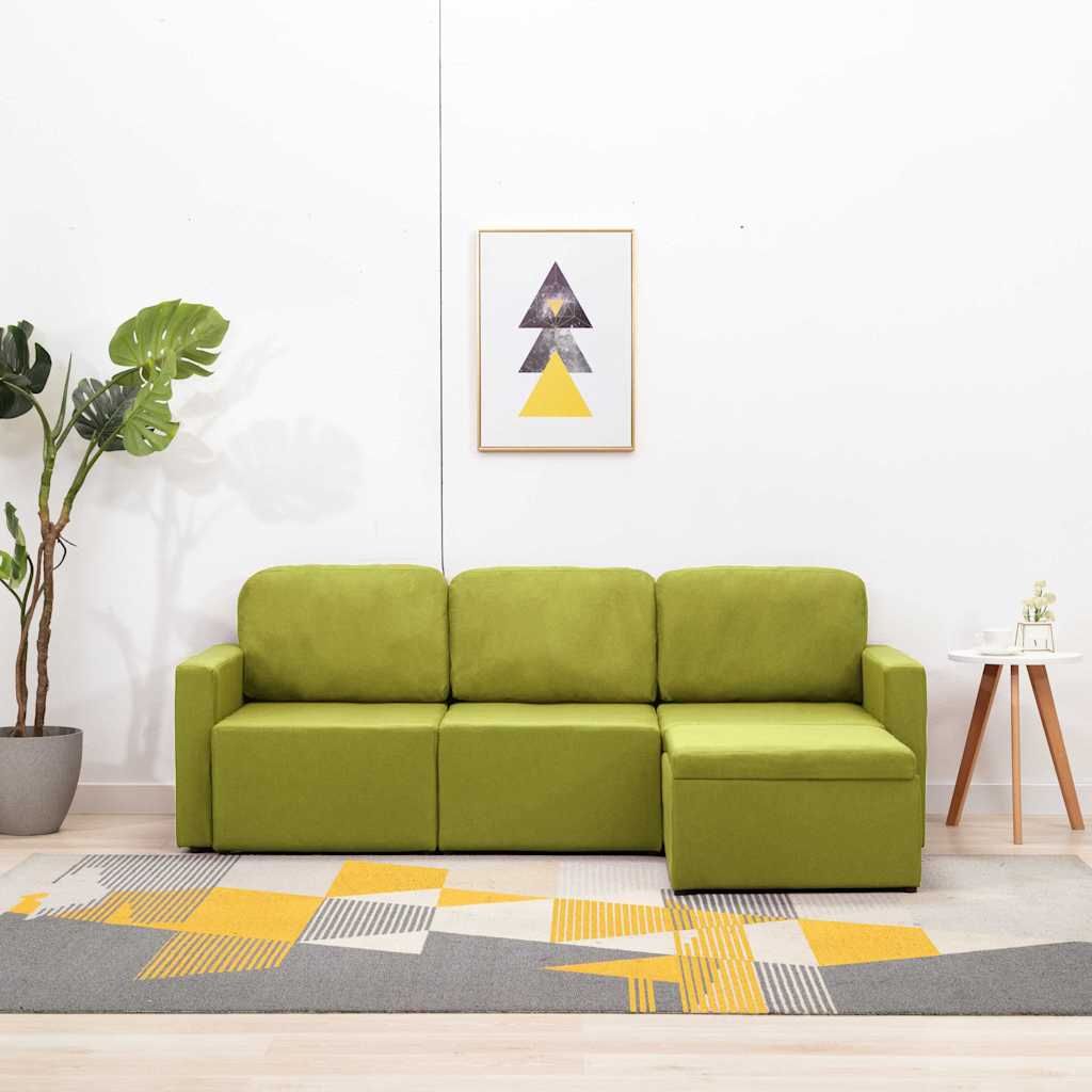Divano Letto Modulare a 3 Posti Verde in Tessuto vidaXL
