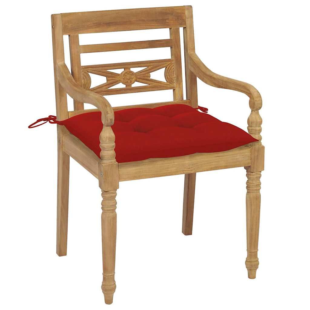 Sedie Batavia con Cuscini 4 pz in Legno Massello di Teak vidaXL