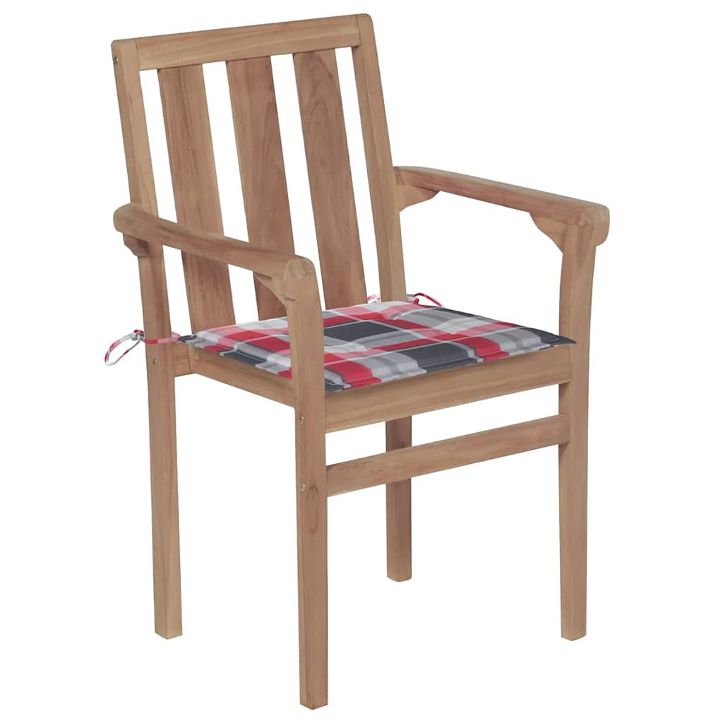 Sedie Giardino 2 pz con Cuscino Rosso a Quadri Massello di Teak vidaXL