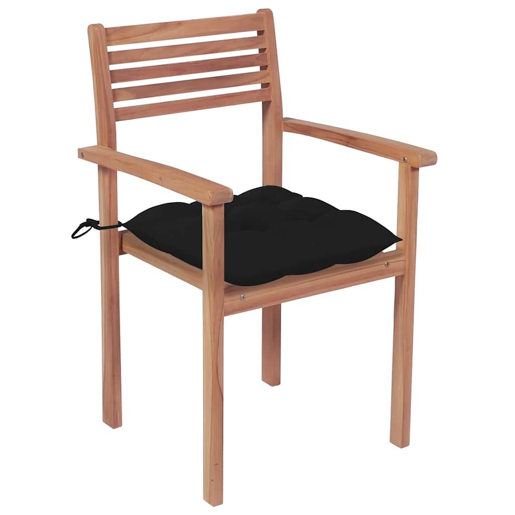 Sedie da Giardino 4 pz con Cuscini Neri in Massello di Teak vidaXL