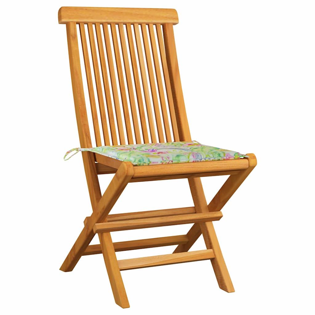 Sedie pieghevoli con cuscini a motivo fogliare, 4 pezzi, in legno massello di teak. vidaXL