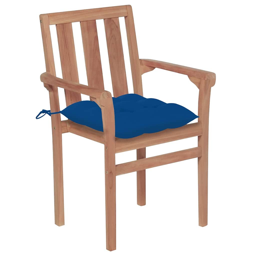 Sedie da Giardino 2 pz con Cuscini Blu in Massello di Teak vidaXL