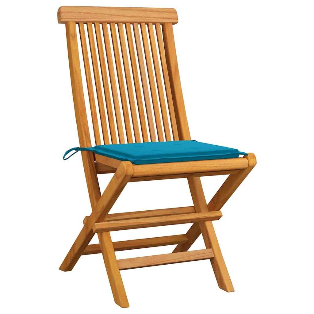 Sedie pieghevoli con cuscini blu, 8 pezzi, in legno massello di teak. vidaXL
