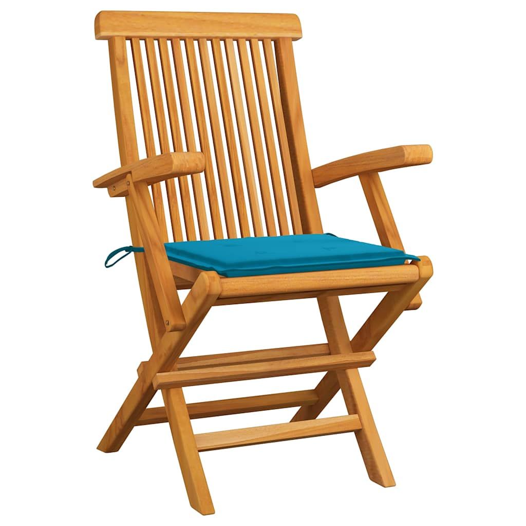 Sedie pieghevoli con cuscini blu, 8 pezzi, in legno massello di teak. vidaXL