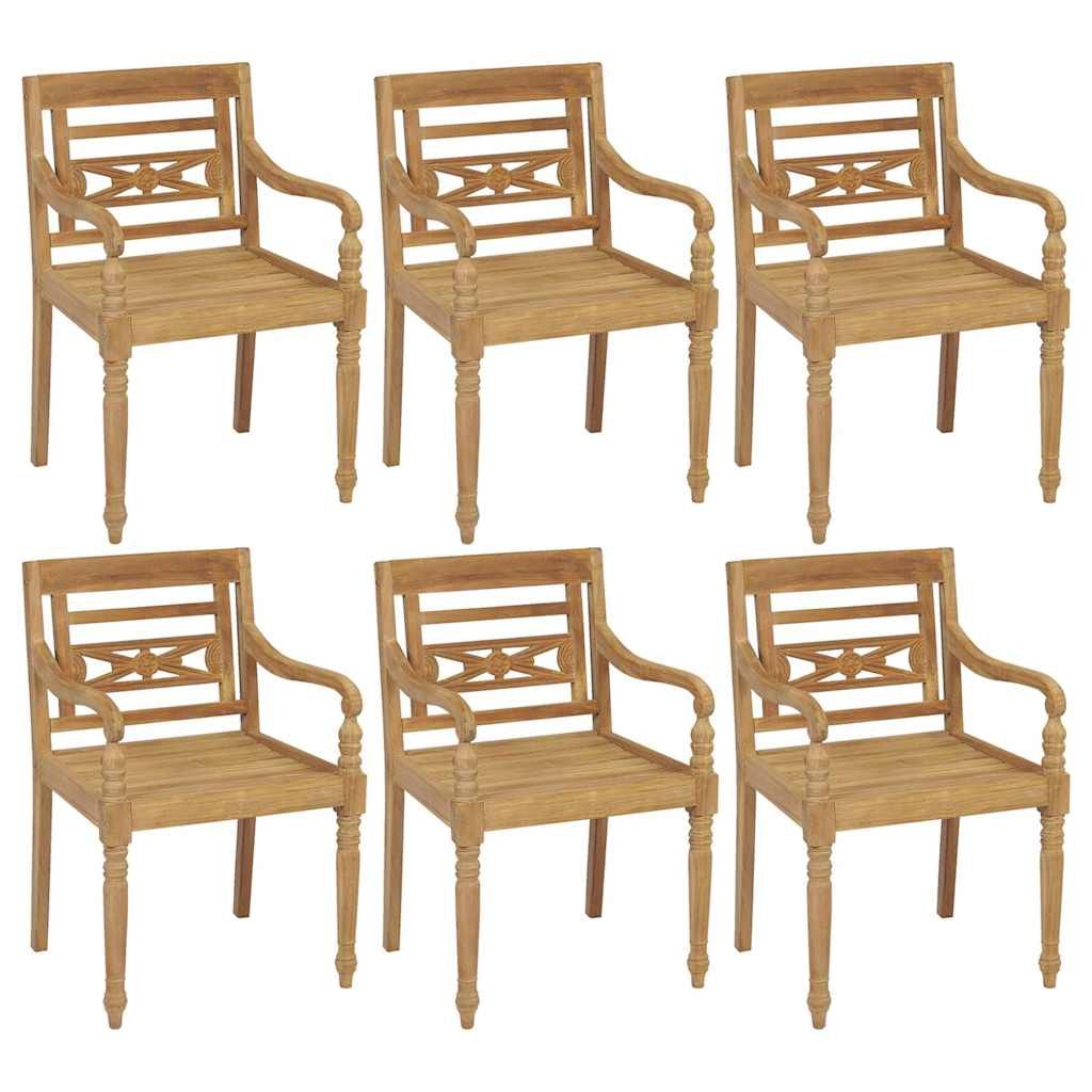 Sedie Batavia con Cuscini 6 pz in Legno Massello di Teak vidaXL