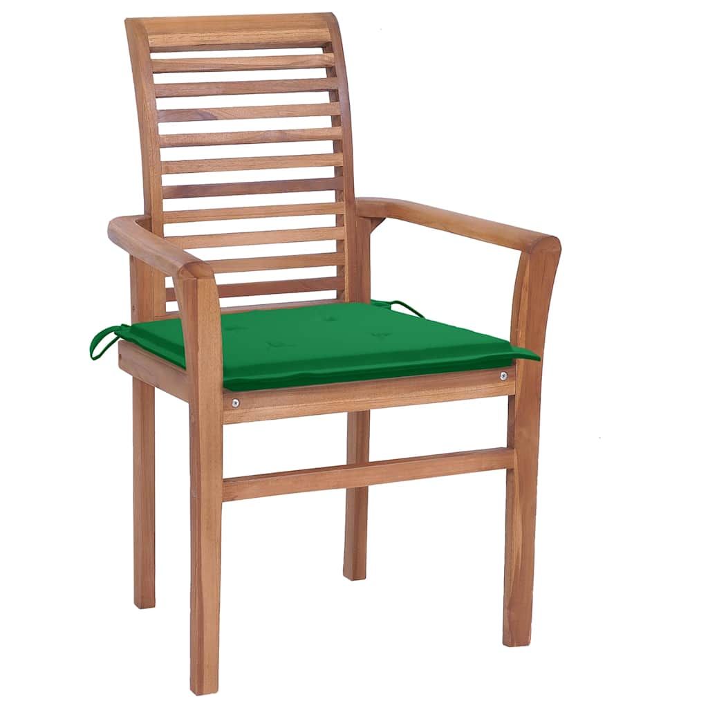 Sedie da Pranzo 8 pz con Cuscini Verdi in Massello di Teak vidaXL