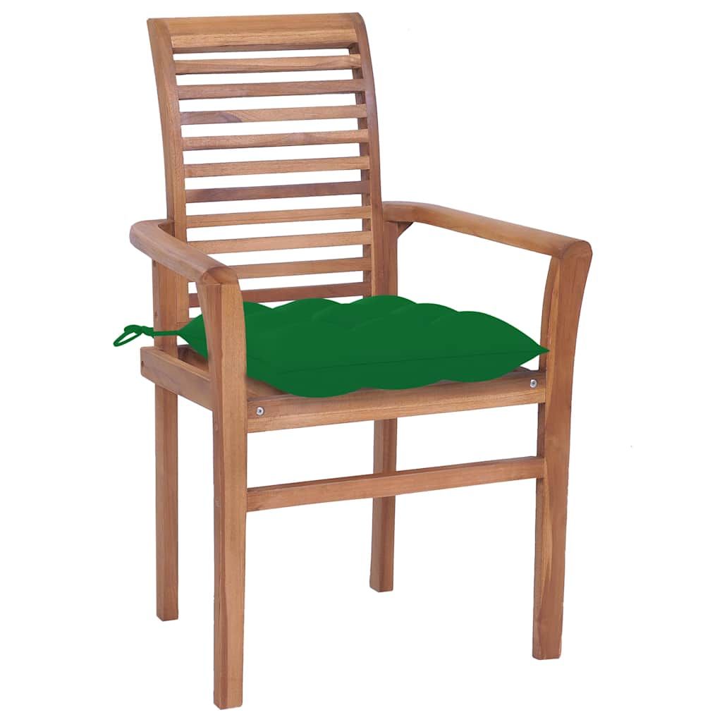 Sedie da Pranzo 4 pz con Cuscini Verdi in Massello di Teak vidaXL