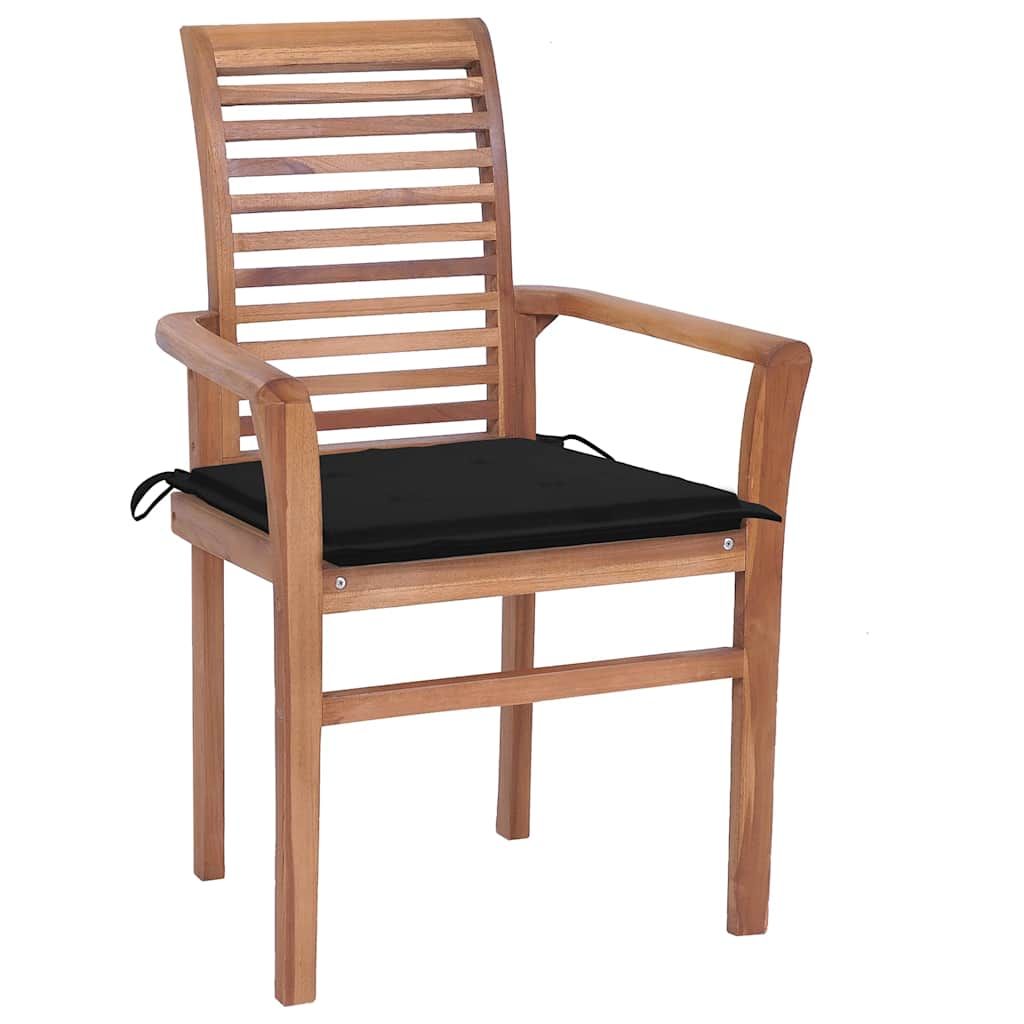 Sedie da Pranzo 8 pz con Cuscini Neri in Massello di Teak vidaXL