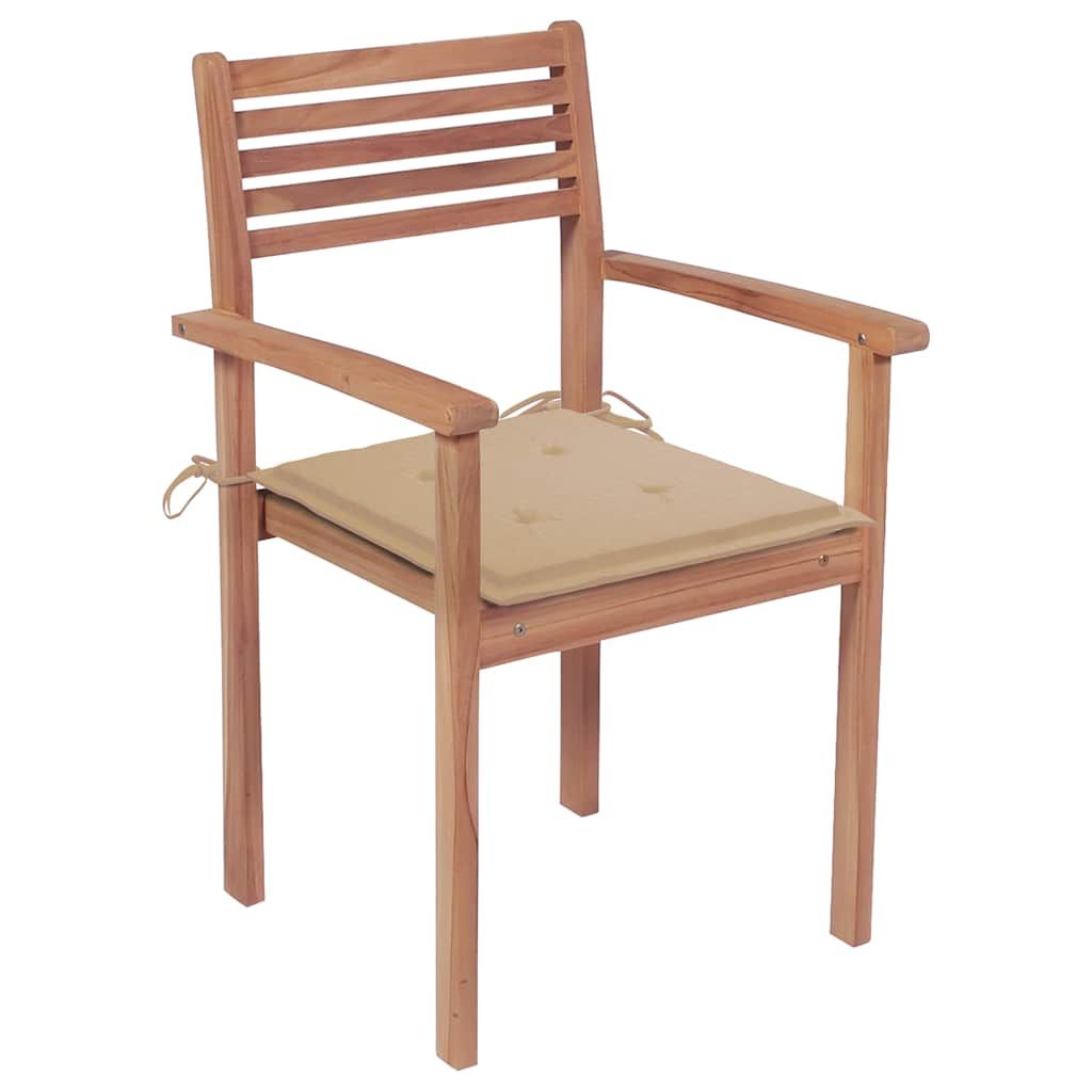 Sedie Giardino 4 pz con Cuscini Beige in Massello di Teak vidaXL