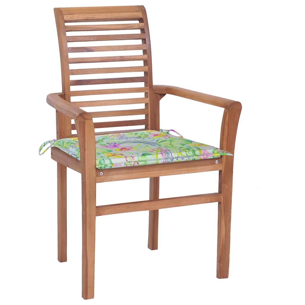 Sedie da Pranzo 2 pz Cuscini Motivo a Foglie Massello di Teak vidaXL