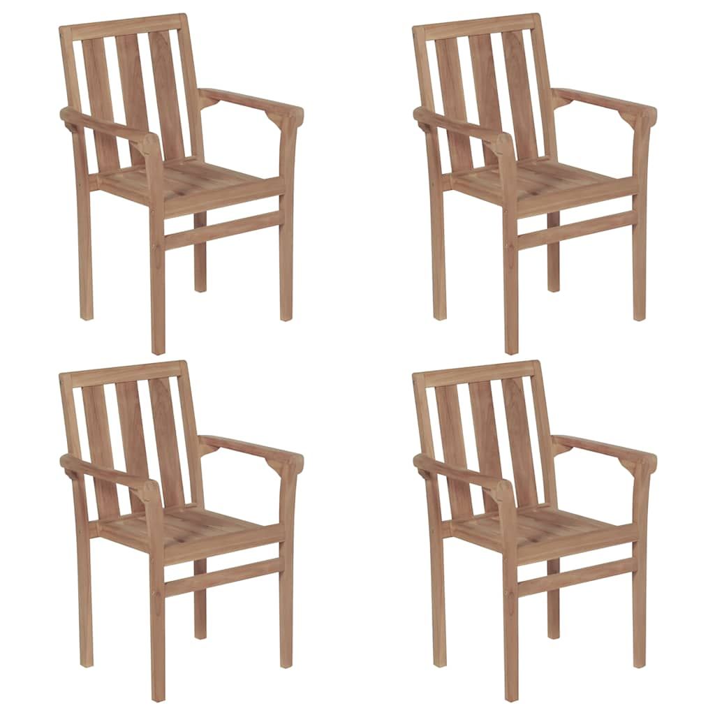 Sedie da Giardino Impilabili con Cuscini 4 pz Massello di Teak vidaXL