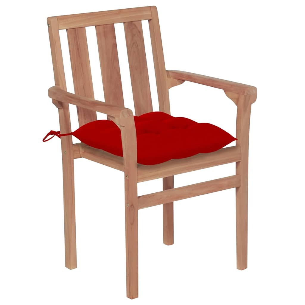 Sedie da Giardino Impilabili con Cuscini 4 pz Massello di Teak vidaXL