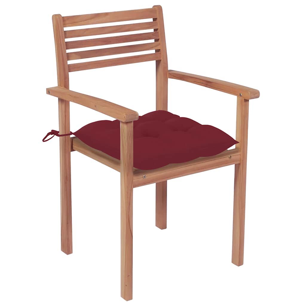 Sedie da Giardino 2 pz con Cuscini Rosso Vino Massello di Teak vidaXL