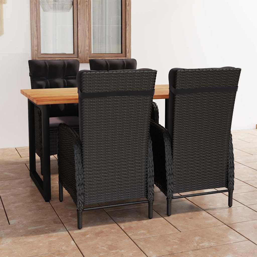 Set da Pranzo per Giardino 5 pz con Cuscini in Polyrattan Nero vidaXL