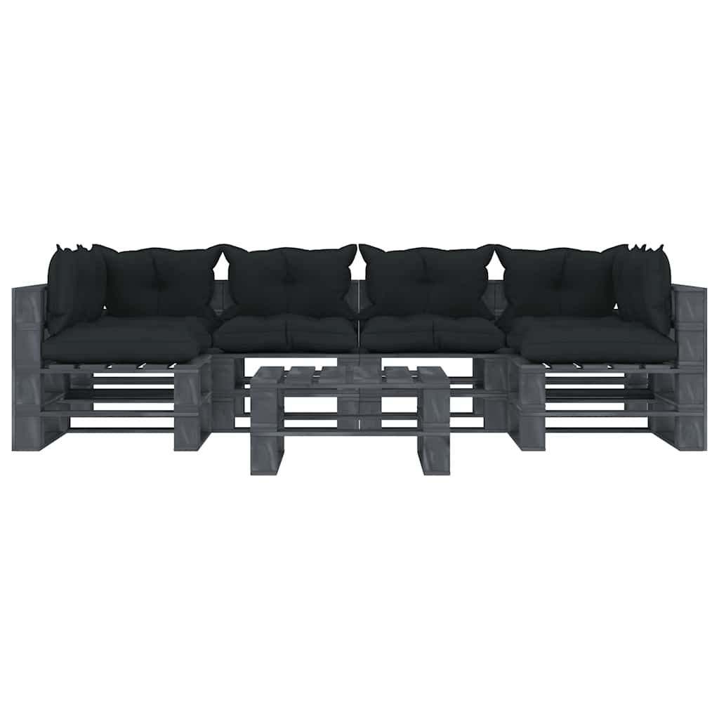 Set Divani da Giardino su Pallet 7pz Cuscini Antracite in Legno vidaXL
