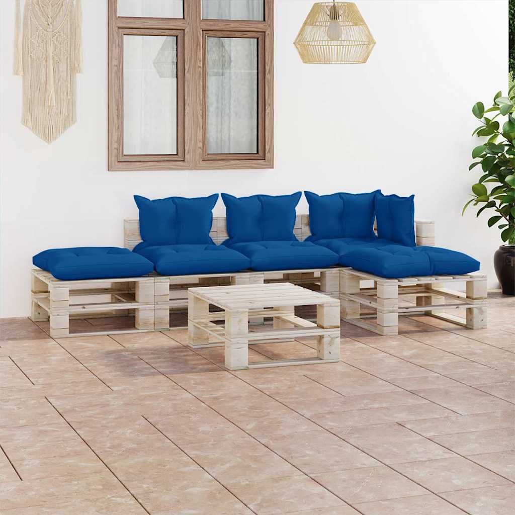 Set Divani da Giardino Pallet 6 pz con Cuscini in Legno di Pino vidaXL