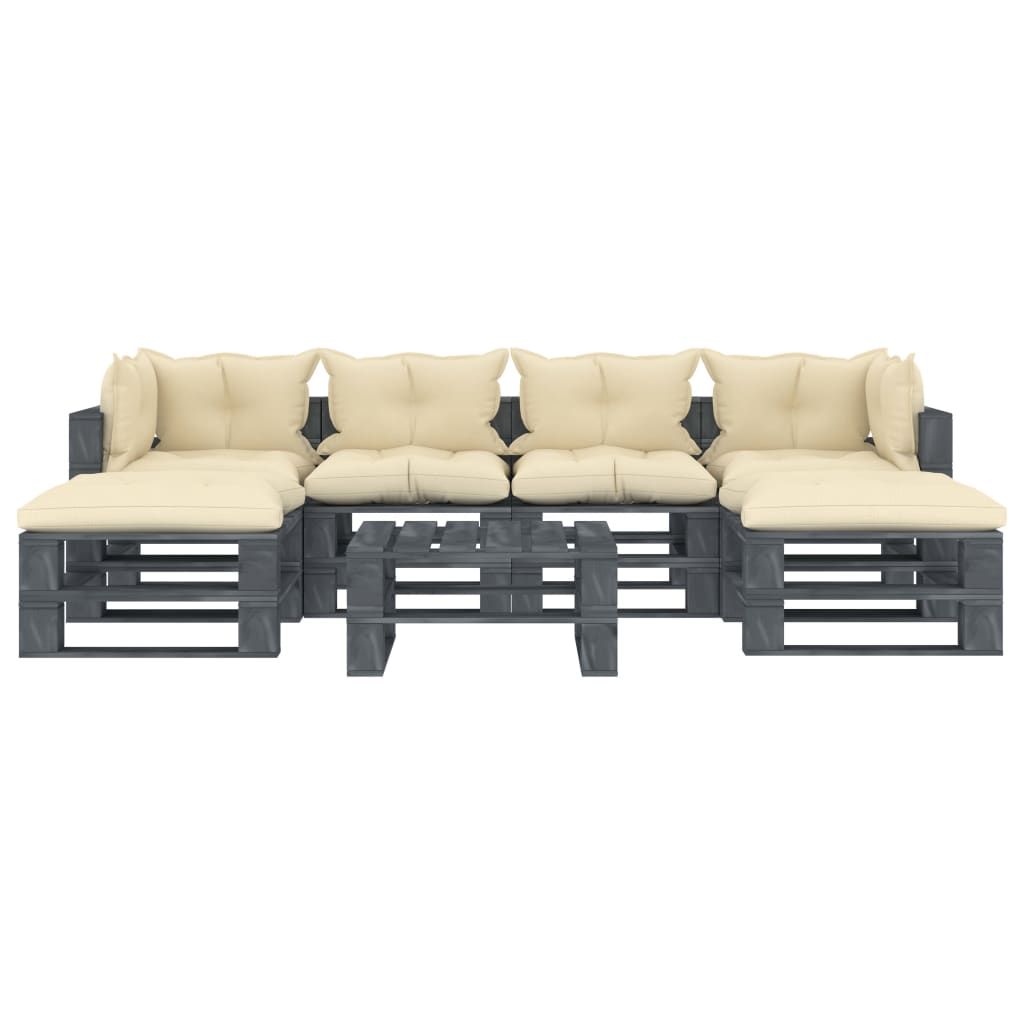 Set Divani da Giardino Pallet 7 pz con Cuscini Crema in Legno vidaXL