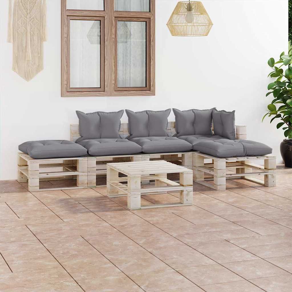 Set Divani da Giardino Pallet 6 pz con Cuscini in Legno di Pino vidaXL