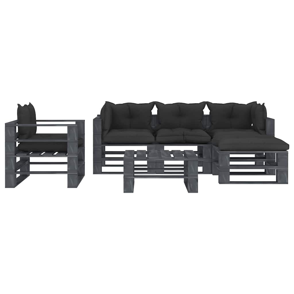 Set Divani da Giardino su Pallet 6 pz Cuscini Antracite Legno vidaXL