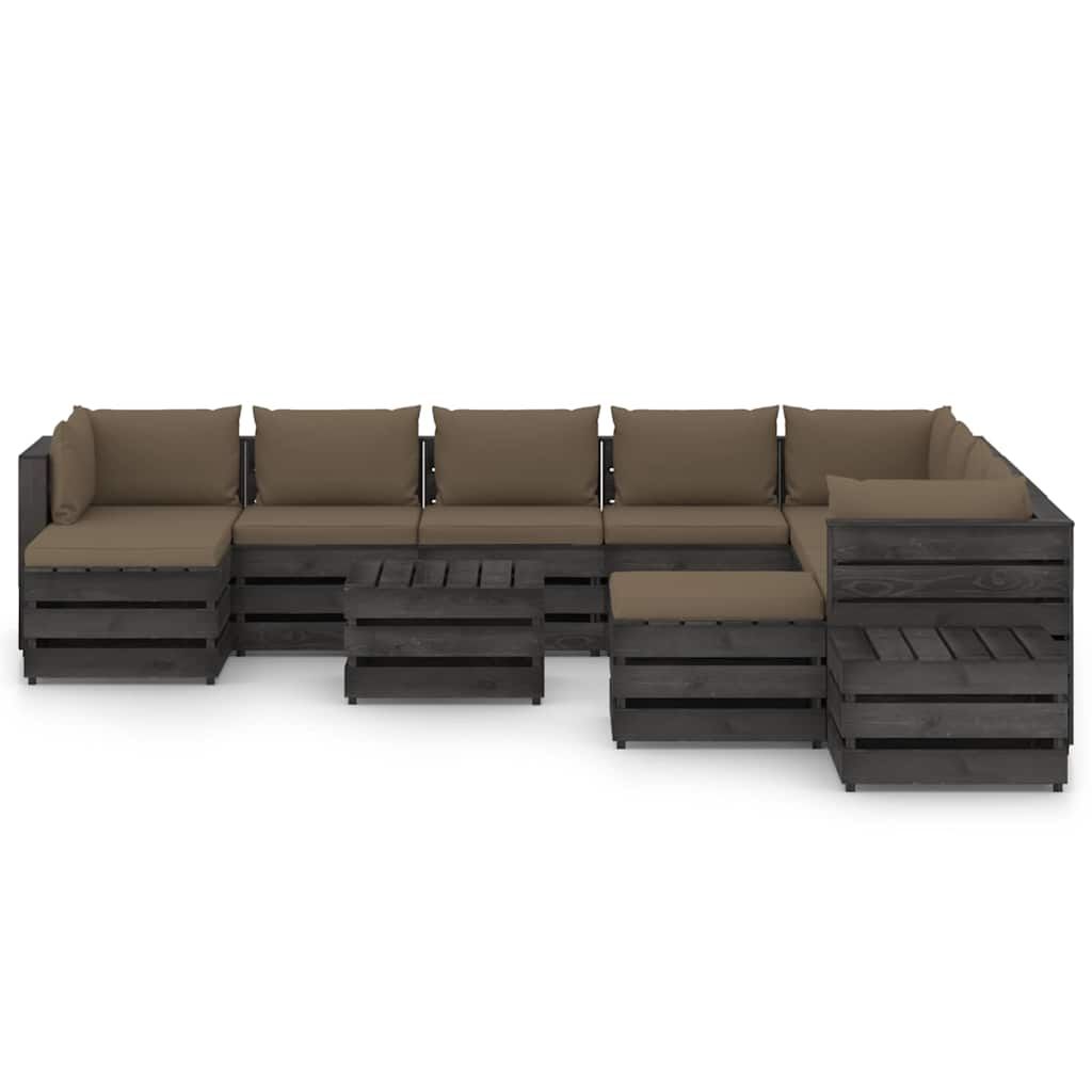 Set Divani da Giardino con Cuscini 12pz Legno Impregnato Grigio vidaXL