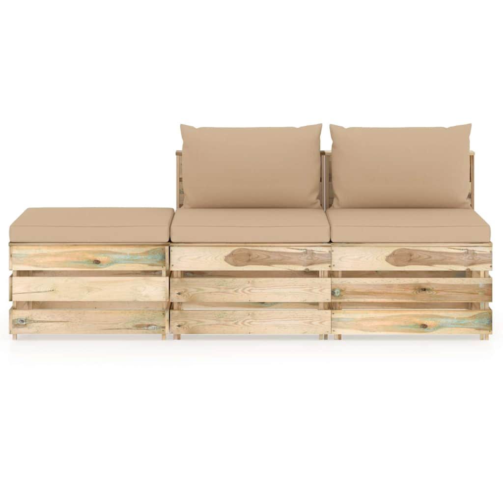 Set Divani da Giardino con Cuscini 3 pz Legno Impregnato Verde vidaXL