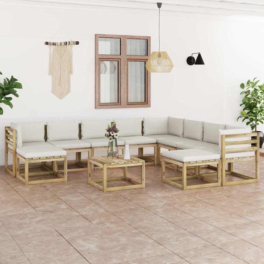 Set Divani da Giardino 11pz e Cuscini Legno di Pino Impregnato vidaXL