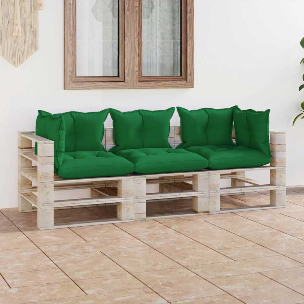 Divano da Giardino Pallet 3 Posti con Cuscini in Legno di Pino vidaXL